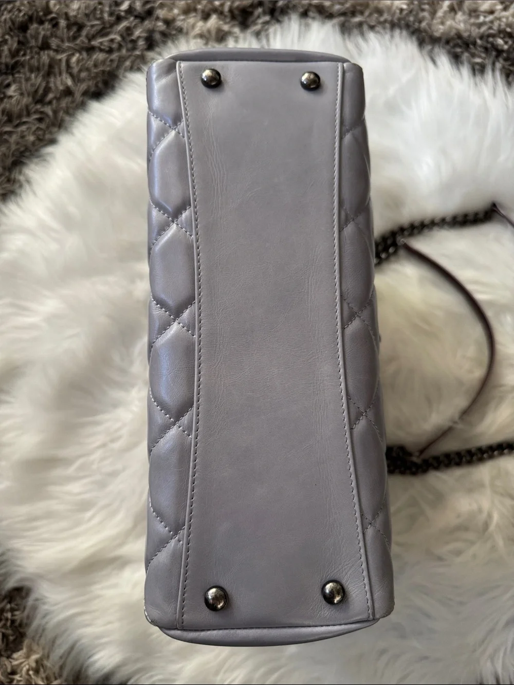 CHANEL Quilted Small Shopper in Light Blue/Grey with Gunmetal Hardware